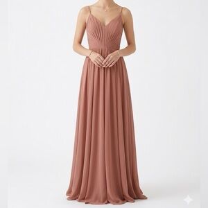 Revelry Penelope Rust Chiffon Bridesmaid Dress Sz 6 Maxi Pleated Wedding